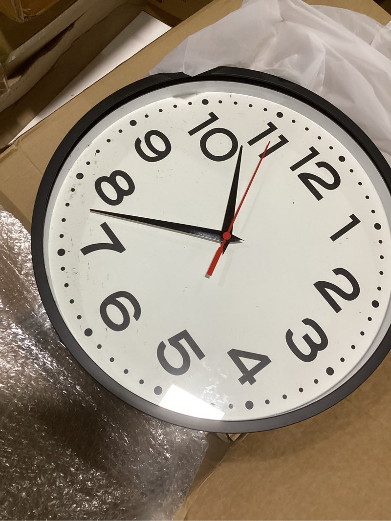 Condition photo showing As Is for Wall Clock 18 Inch Silent Non-Ticking Modern Clock Battery Operated Classic Simple Minimalist Analog Decorative for Kitchen, Living Room,Office, Bedroom, Bathroom (Black) A_black 18 Inch