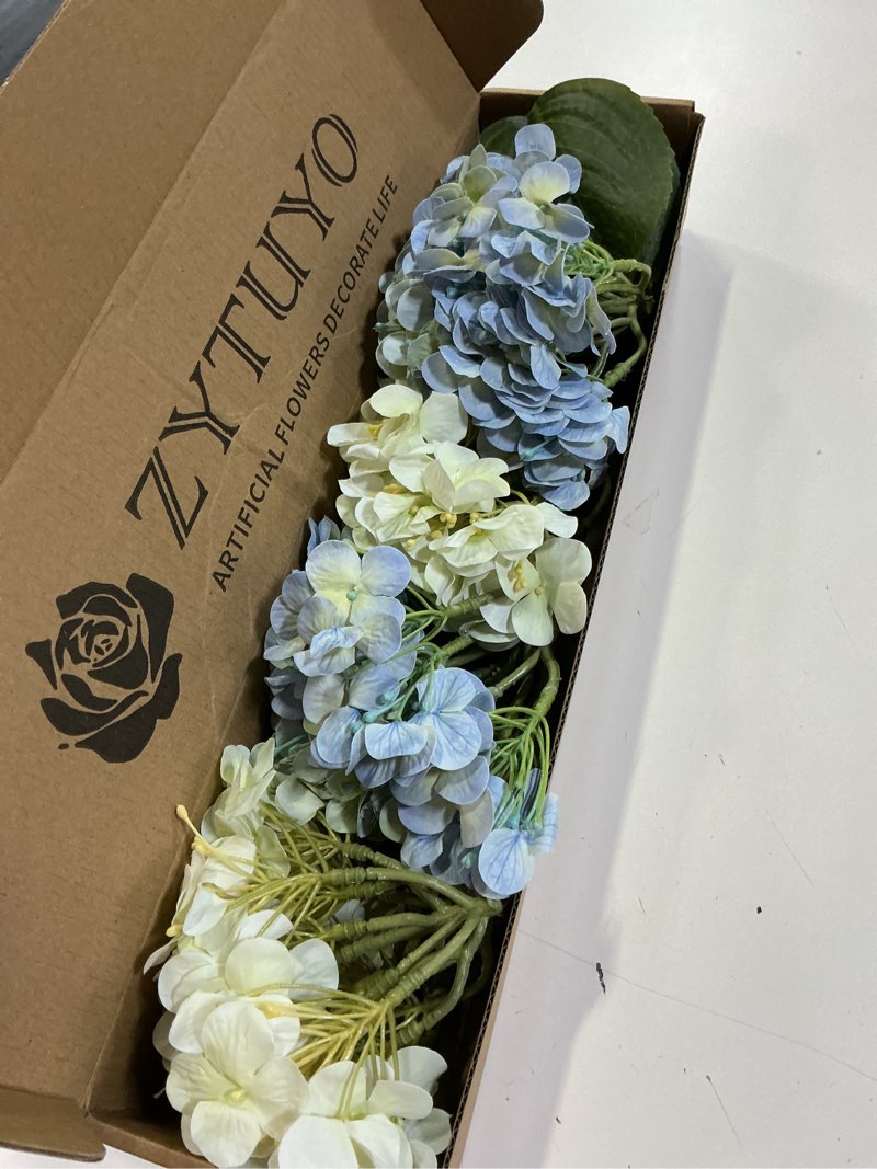 Condition photo showing Good Condition for 2pcs white & 2pcs 20" light blue hydrangea artificial flowers real touch faux hydrangeas with long stem for spring home decor baby shower floral arrangement kitchen party wedding xmas decor white/light blue