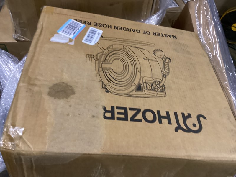Condition photo showing Good Condition for 110 ft retractable garden hose reel by hozereel, outdoor garden hose reels 1/2" - automatic self retract wall mount hose reel enclosed storage, any length lock, 10 pattern nozzle-grey 1/2" 110 ft hose & reel