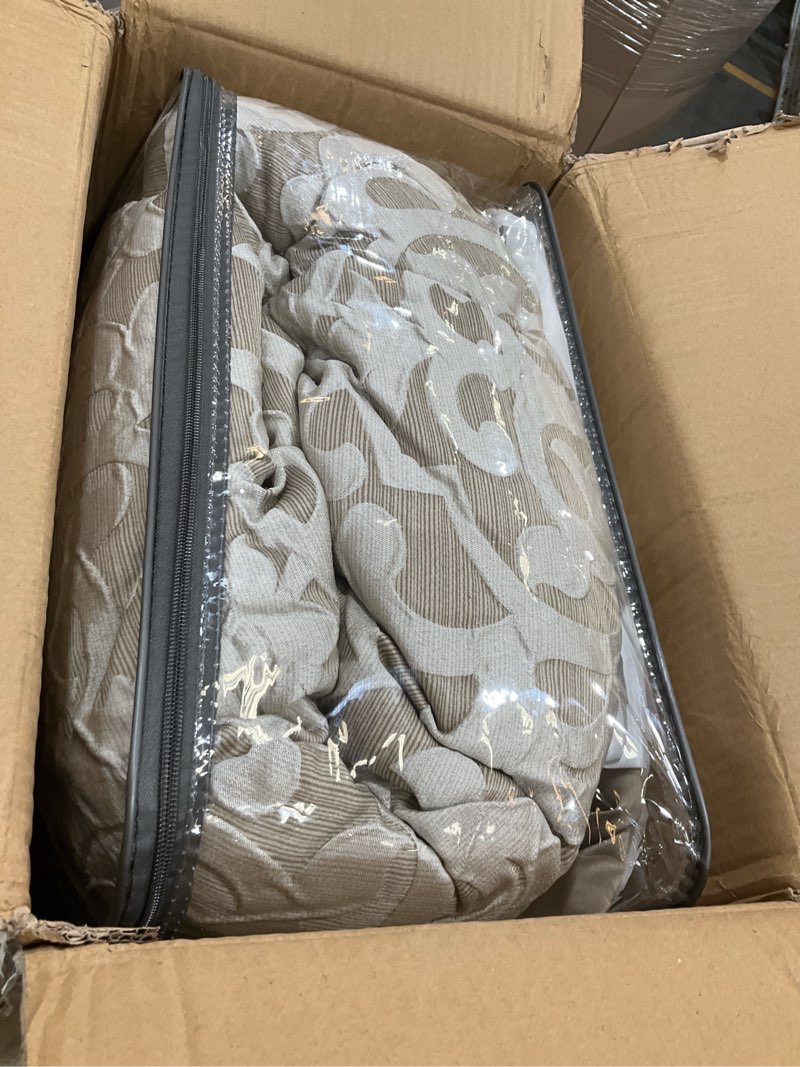 Condition photo showing Good Condition for Madison Park Odette Cozy Comforter Set Jacquard Damask Medallion Design - Modern All Season, Down Alternative Bedding, Shams, Decorative Pillow, King(104 in x 92 in), Tan 8 Piece Tan/Ivory King (104 in x 92 in)