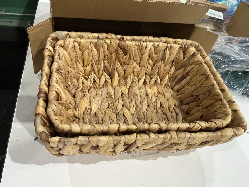 Condition photo showing Good Condition for small wicker baskets for organizing 2 pack, hand woven baskets for storage, towels and toilet paper organization, woven gift basket,countertop baskets set for organizing