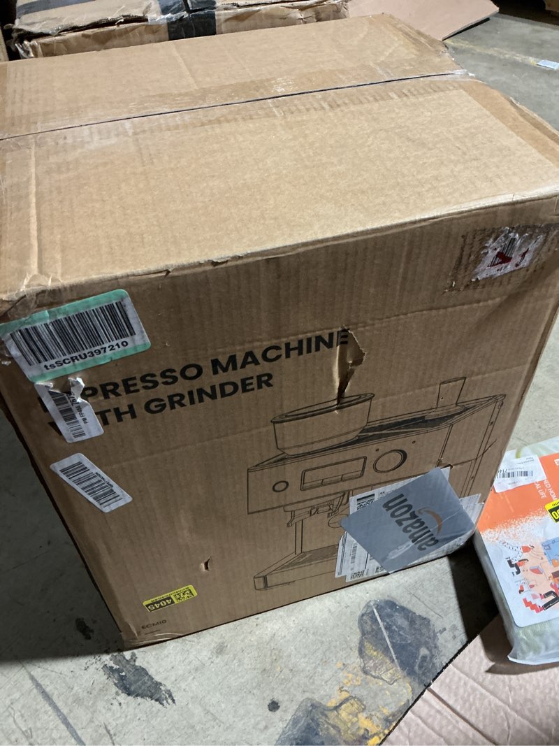 Condition photo showing As Is for gevi espresso machine with grinder & milk frother, 20 bar professional coffee maker for home, removable water tank, steam wand, perfect for espresso, cappuccino, latte silver-coloured