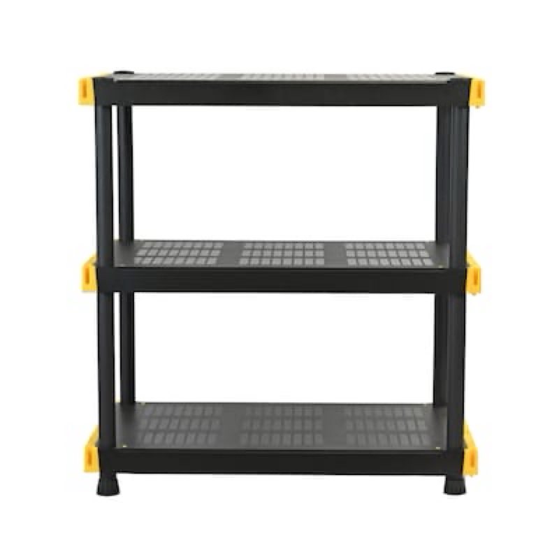 Project Source Commander 3 -Tier Heavy Duty Black Plastic Utility shelving unit with Solid Shelves
