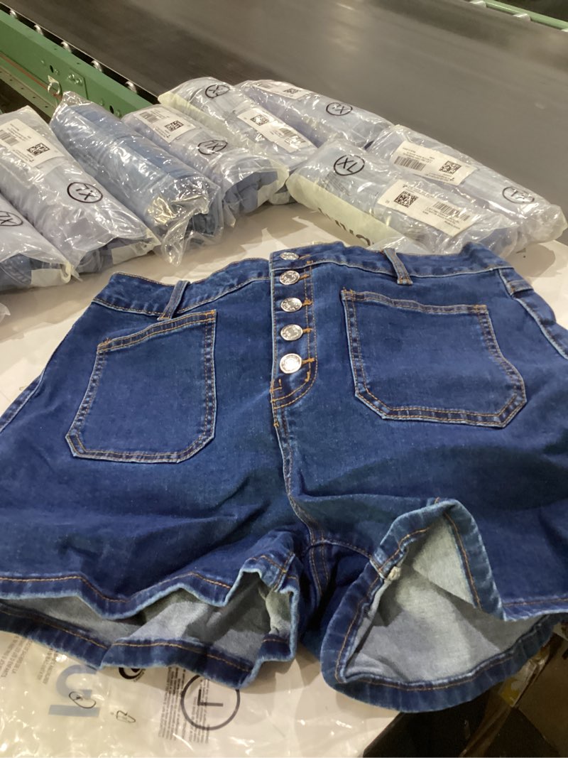 Condition photo showing New/Like New for luvamia Jean Shorts Womens High Waisted Trendy Button Fly Patch Pocket Side Split Casual Summer Stretchy Denim Shorts