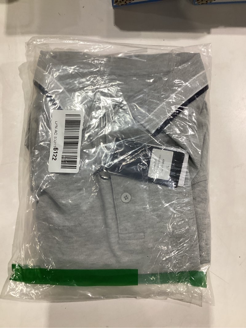 Condition photo showing New/Like New for Men's Pique Polo Shirts Long Sleeve Cotton Blend Tipped Casual Collared Polo Shirts Business Classic Fit Long Sleeve Large Light Grey-004