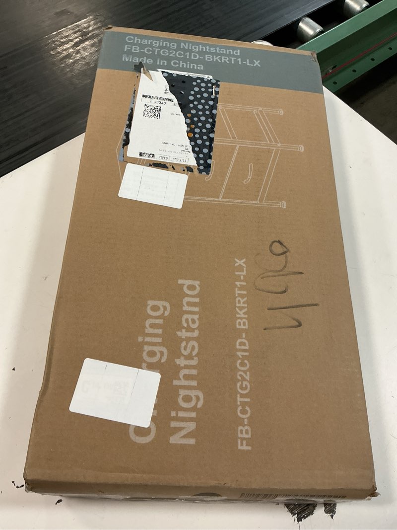 Condition photo showing New/Like New for olixis nightstand with charging station, bedside table with usb ports & type-c, 2 fabric drawers night stand with open shelf, compact end table for bedroom, black & rust 15.7"dx11.8"wx23.6"h(2 drawers) black and brown 1