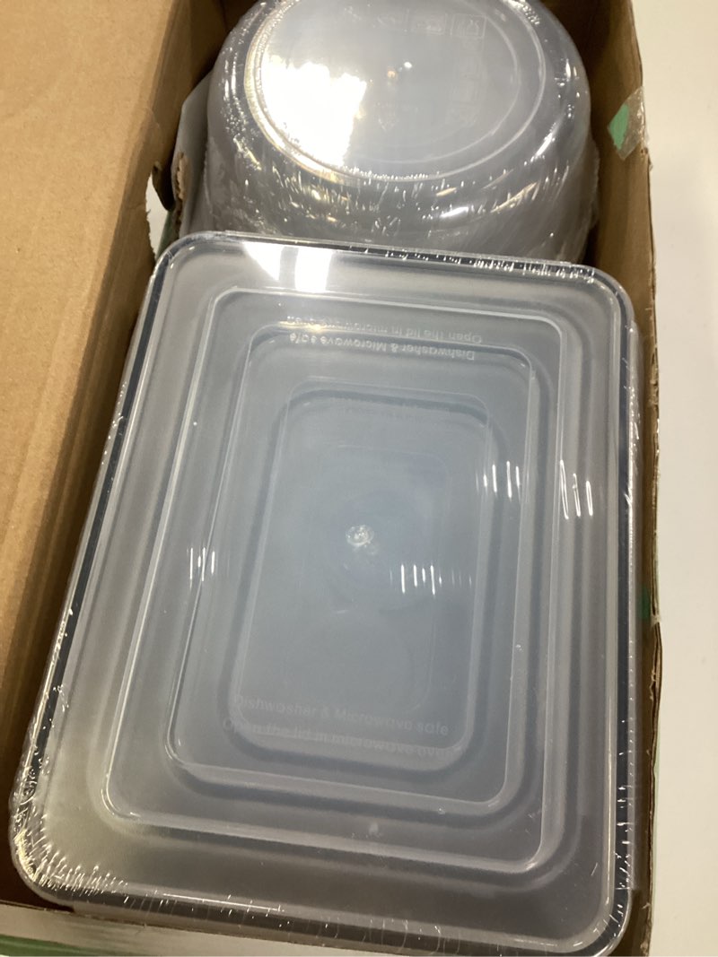 Condition photo showing New/Like New for 40 pcs food storage containers with lids airtight (20 containers & 20 lids), leak proof meal prep container set for kitchen storage, bpa-free, pvc-free plastic, microwave/dishwasher safe, labels & pen 40 piece