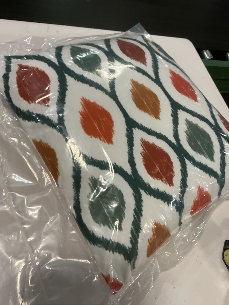 Condition photo showing New/Like New for americanflat 20x20 throw pillow with sewn-in insert - all-in-one decorative pillows - no cover needed - soft and durable cushion for bed or sofa - polyester - deep teal, orange, yellow and white 20x20 blue, orange and yellow