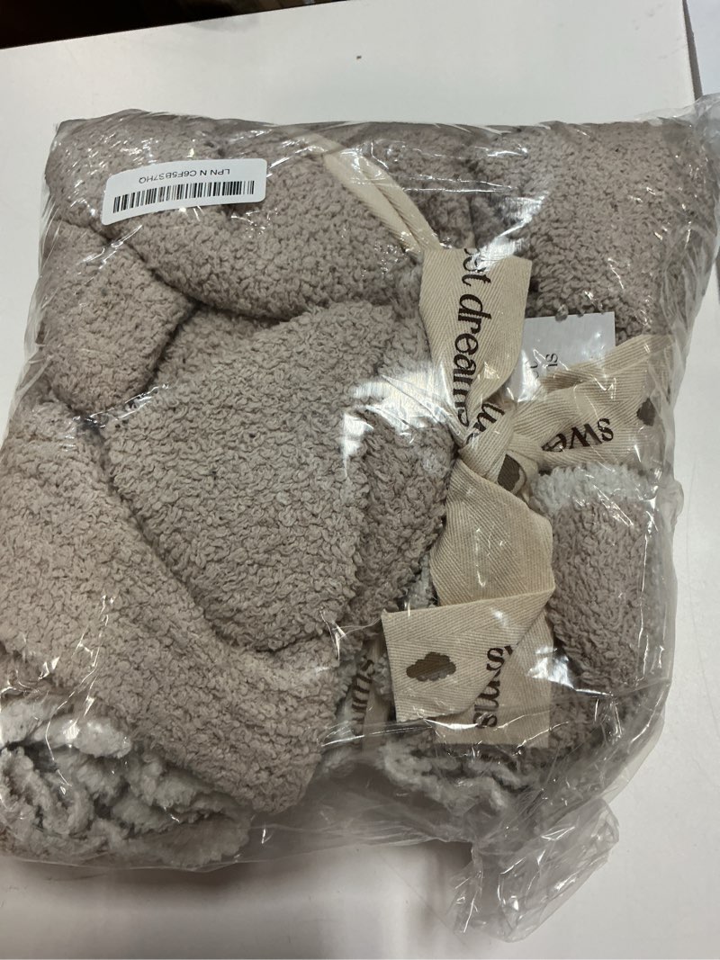 Condition photo showing New/Like New for unboxme sweet dreams cozy soft throw blanket 54" x 72", warm fluffy fleece no shedding, taupe for mom stone