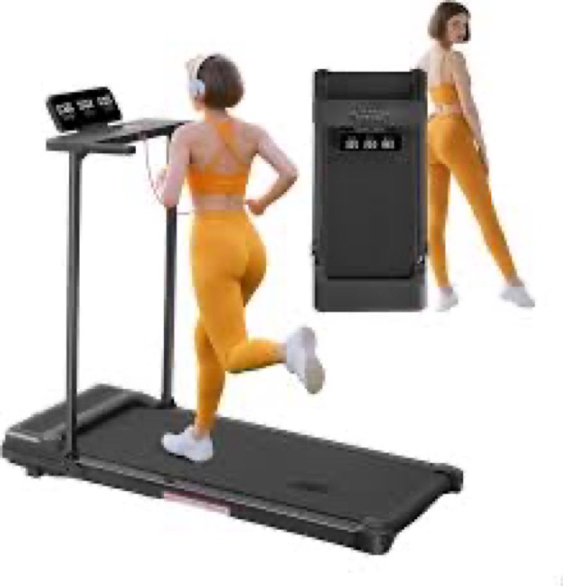 Compact Walking Pad with Handle Bar, Foldable Electric Treadmill with Handles and 3.5HP Powerful, Po