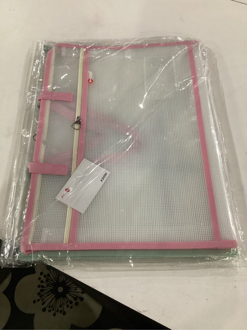 Condition photo showing Good Condition for 3-pack a3 project bag, clear mesh sewing storage organizer with zipper handles & pockets for quilting, artwork, charts, teaching materials - assorted colors (navy, pink, light green)