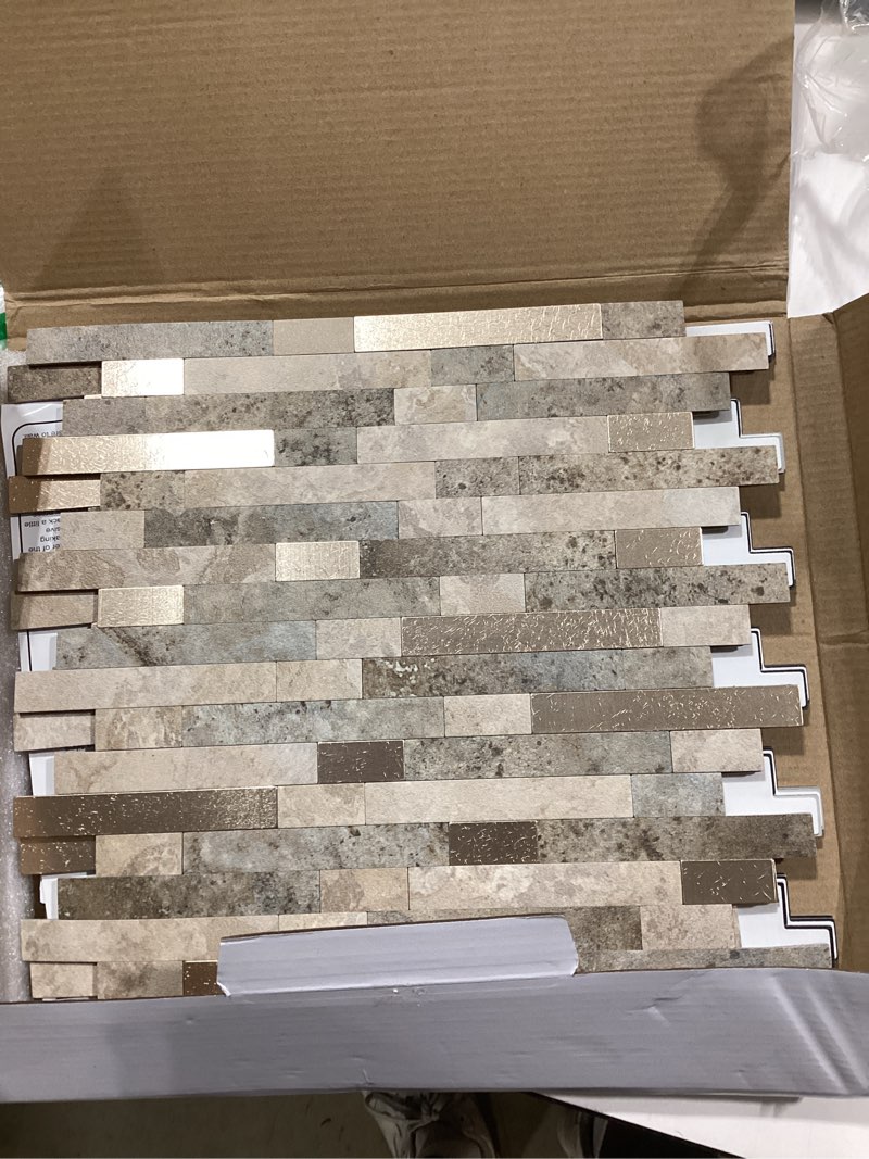 Condition photo showing Good Condition for benice kitchen marble mosaic peel and stick backsplash matte,linear stick on tiles for bathroom wall fireplace(autumn brown 5 pcs) 5 autumn brown