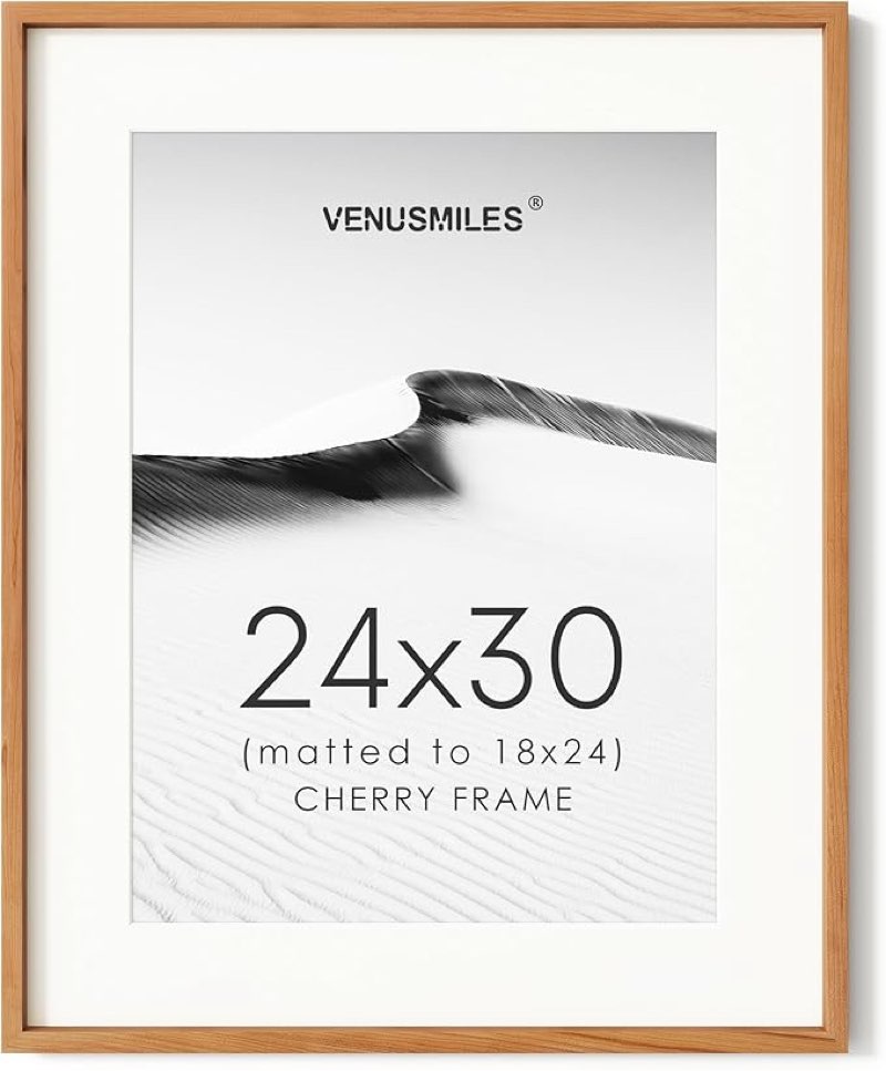 24x30 Poster Frame, USA-Sourced Natural Mahogany Wood Picture Collage Frame with HD Tempered Glass, Modern Simple 24 x 30 Wooden Photo Frame Matted to 18x24, Vertical & Horizontal Wall Hanging Display