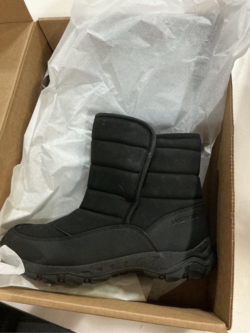 Condition photo showing Good Condition for lands' end expedition insulated winter boots for men, lace up or slip on waterproof mens snow boots, medium or wide width men's shoes size 8 to 13, black, brown, green or grey 8 black