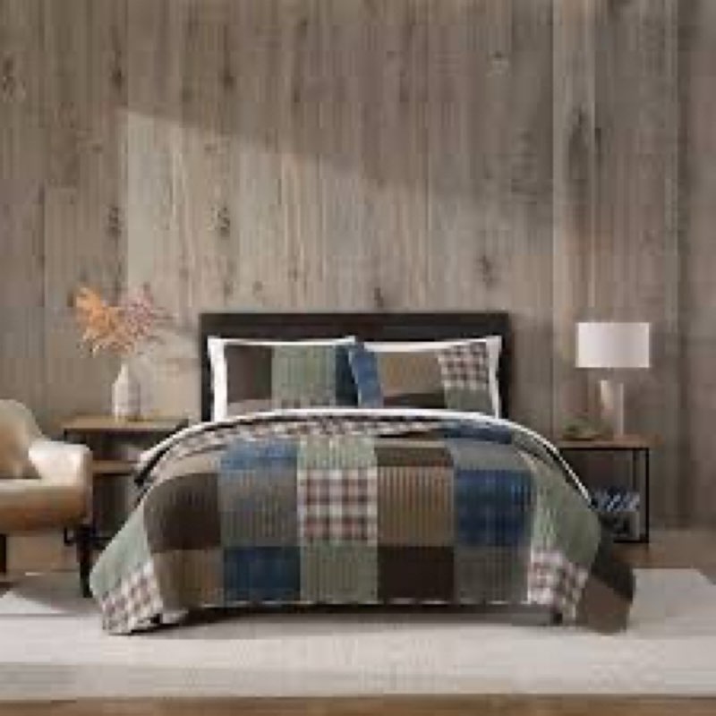 Eddie Bauer - King Quilt Set, Reversible Cotton Bedding with Matching Shams, Patchwork Plaid Bedding