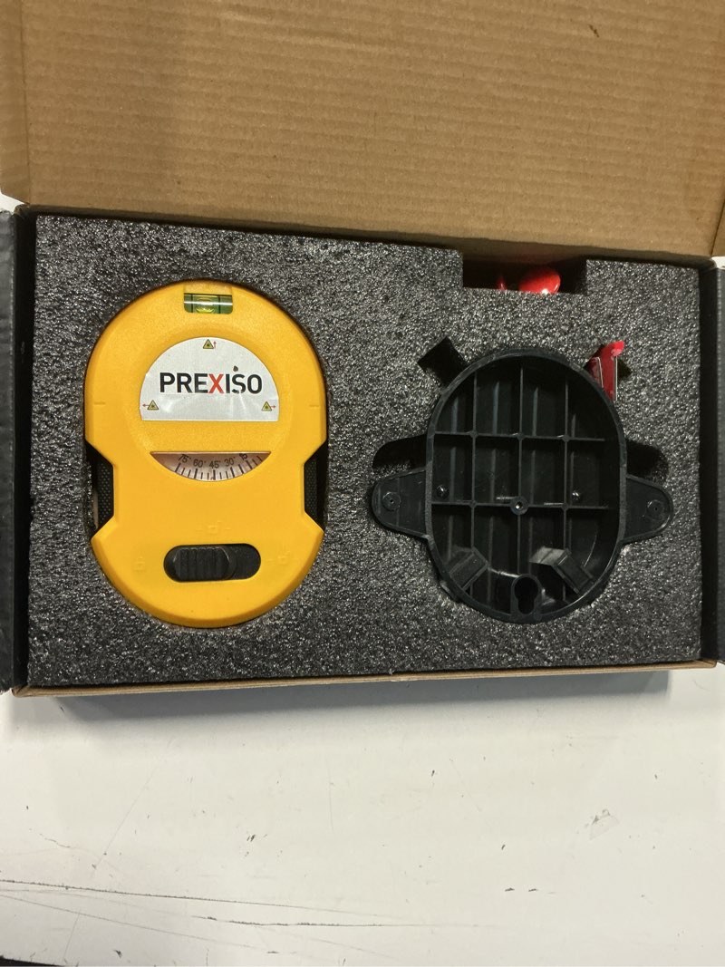 Condition photo showing Good Condition for prexiso multi surface laser level led light vial, 30ft horizontal & vertical line laser with wall mount base, 2 pins, 10 sticker, 2 aa batteries for hanging frames & picture, construction wall writing