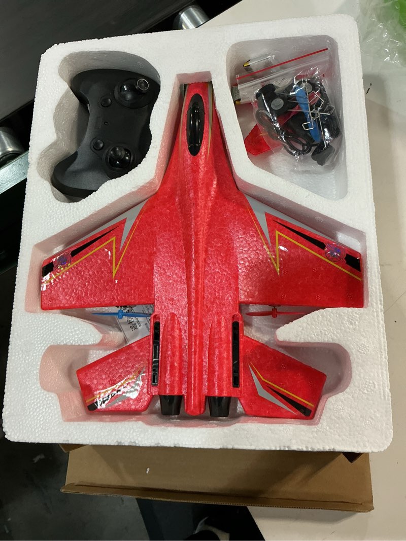 Condition photo showing Good Condition for RC Planes for Ages 14 Years and up,Remote Control Airplanes Toys for Teen,2CH Outdoor Foam RC Glider Fighter Jet for Teen and Adults Hobby Red Red-3 batteries