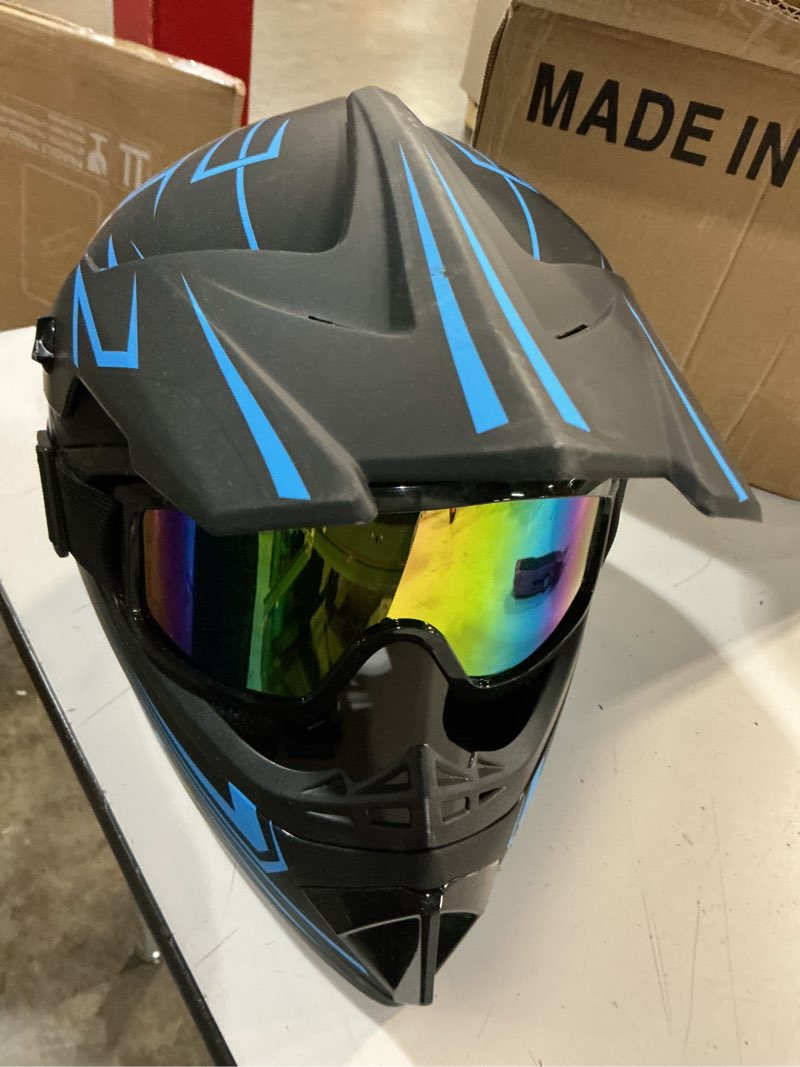 Condition photo showing Good Condition for yesmotor youth kids motocross helmet motorcycle dirt bike off-road mountain bike bmx mx atv helmet with(gloves goggles mask) 4pcs set - dot approved(blue,m) blue medium