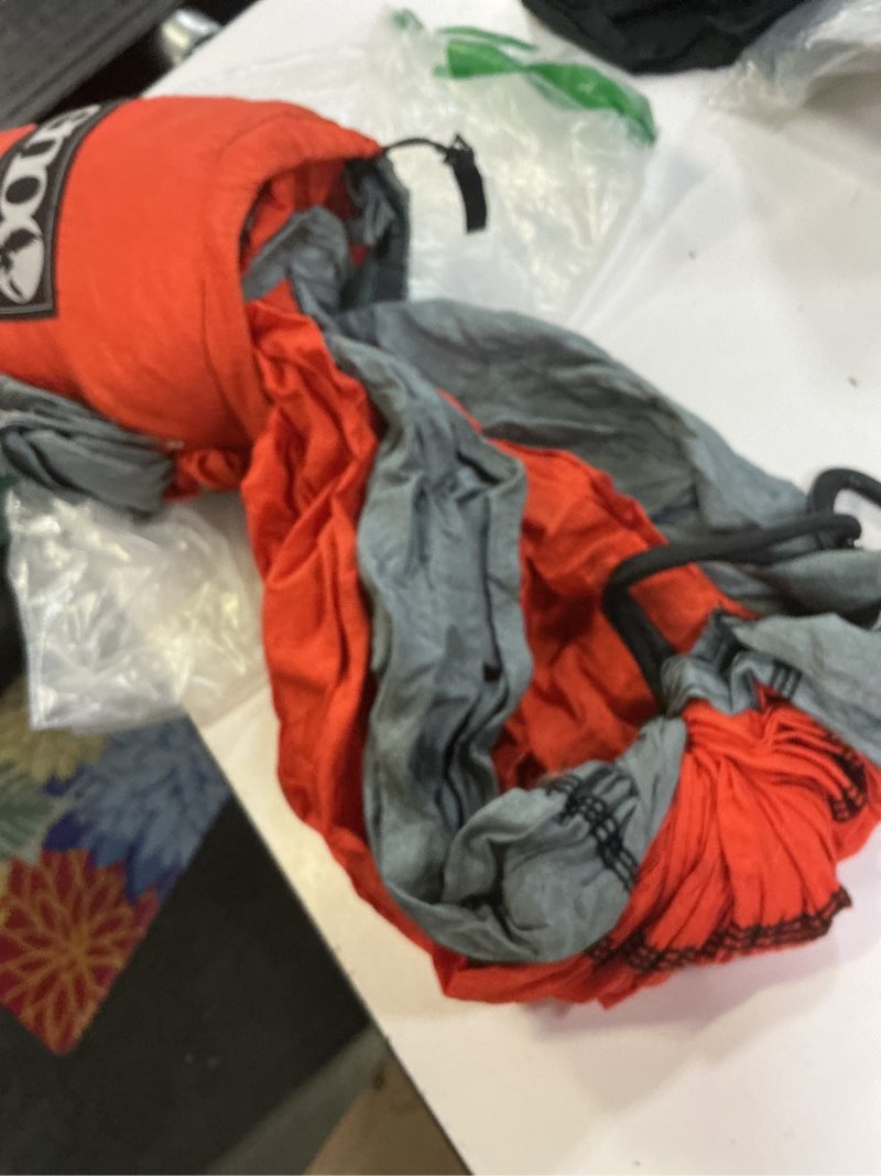 Condition photo showing As Is for eagles nest outfitters eno doublenest hammock orange / grey