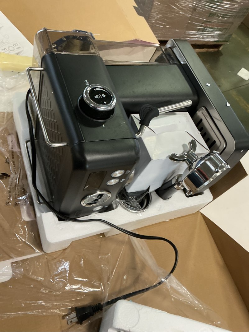 Condition photo showing As Is for HIBREW H10A - 58mm Espresso Machine, Stainless Steel Body with Milk Frother, Customizable Settings, Smart Display + 20 Bar Pressure Gauge. Black 
