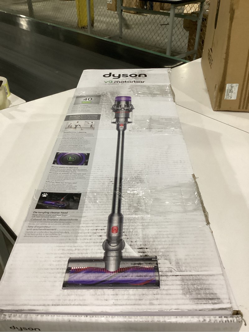 Condition photo showing As Is for not tested dyson v9 motorbar cordless vacuum, cleans hard floors and carpets, detangles, converts to handheld, 100aw, 3 power modes, up to 40 minutes¹
