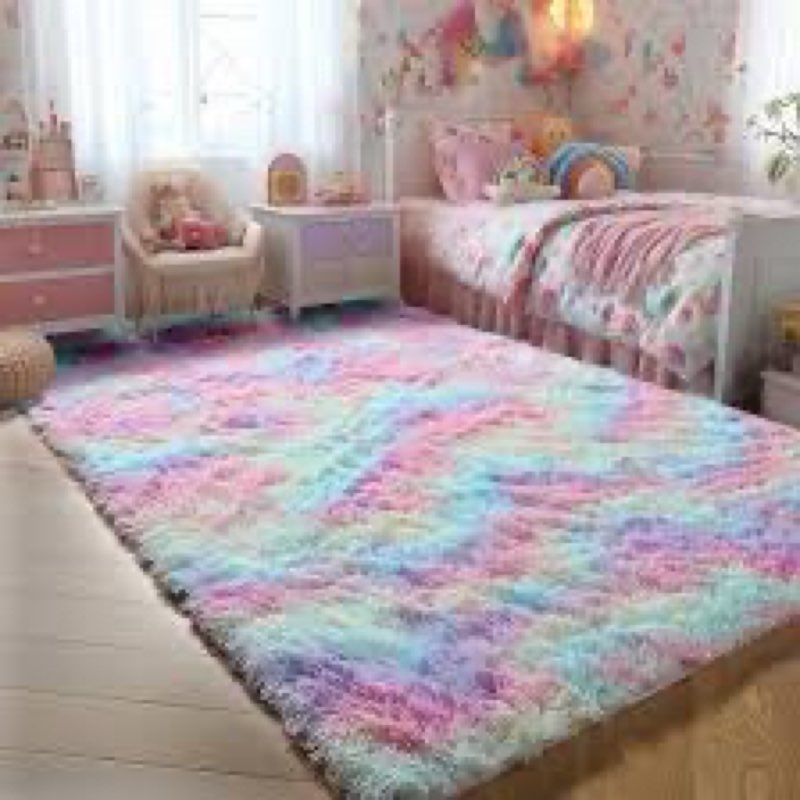 pagisofe 8x10 rainbow large area rug,plush rugs for bedroom girls,shaggy carpet for kids room,fuzzy 