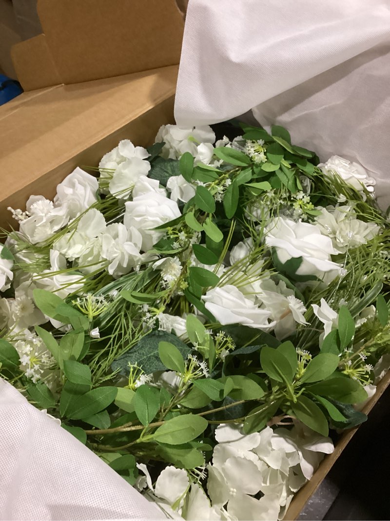 Condition photo showing Good Condition for Ling's moment 41.0" Tall Free-Standing Wedding Aisle Artificial Flowers for Ceremony Decor, 2PCS White Walkway Floral Chair Markers, Faux Rose Altar Arch Arrangement Spring Decorations Outdoor Wht-white & Lily & Olive 41" Tall x 22" Cross