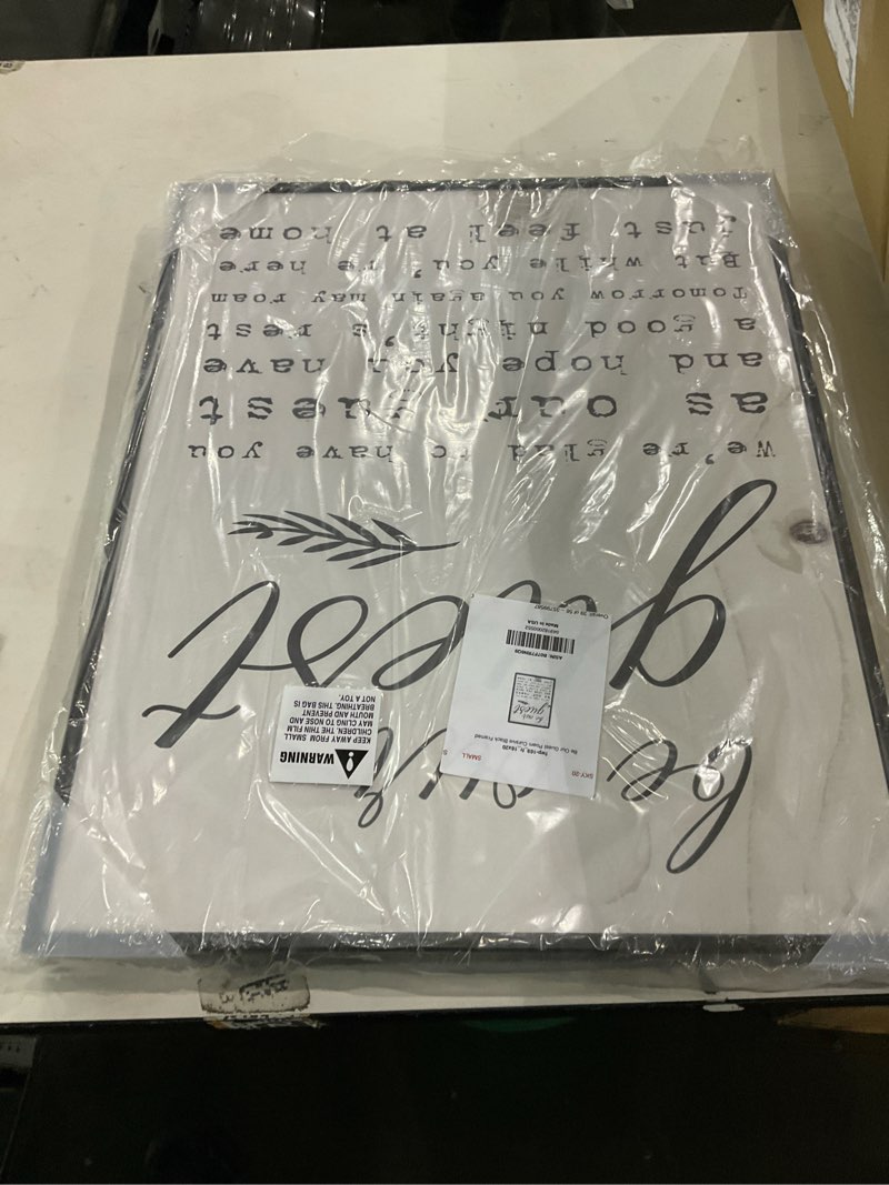 Condition photo showing Good Condition for Stupell Industries Be Our Guest Poem Cursive Black Framed Wall Art, 16 x 20, Design by Artist Daphne Polselli Design By Artist Daphne Polselli Framed 16"L x 1.5"W