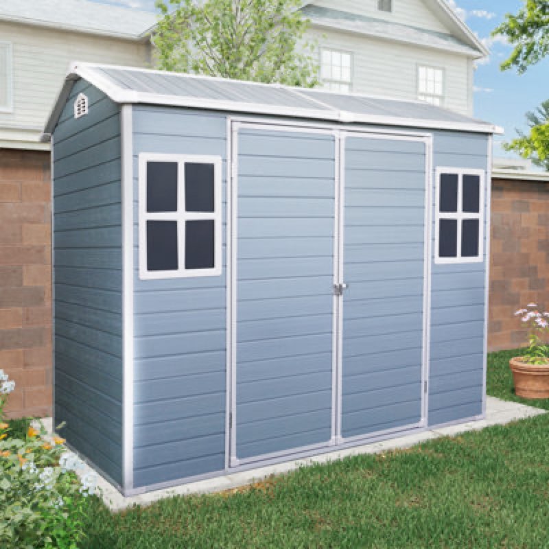 (Incomplete Set, Only Box 1 of 2) 8X4 Resin Outdoor Storage Shed with Floor and 2 Windows Blue Gray