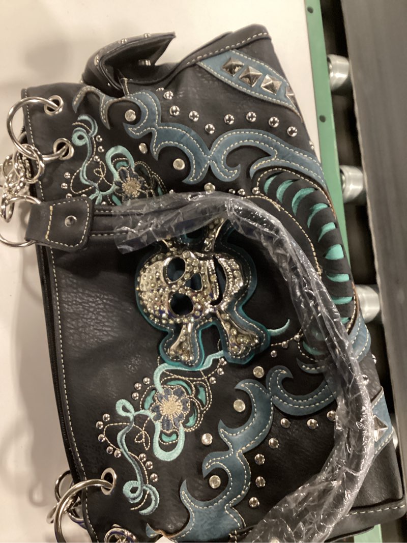 Condition photo showing New/Like New for punk gothic skull crossbone goth purse women shoulder bag crossbody wallet black/purse