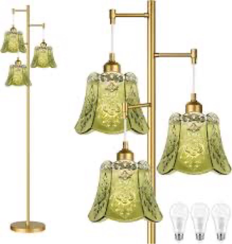 QIYIZM Gold Floor Lamp for Living Room,Bedroom,Tree 3 Light Standing Lamp Mid Century Modern Brass T