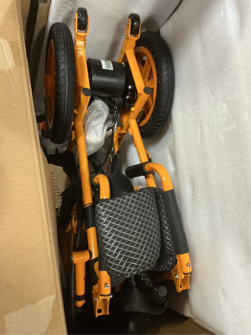 Condition photo showing Good Condition for drive medical yellow streak lightweight wheelchair - portable folding mobility aid - swing-away footrests - desk arms - durable steel frame - easy transport & storage - 18-inch seat 18 inch yellow