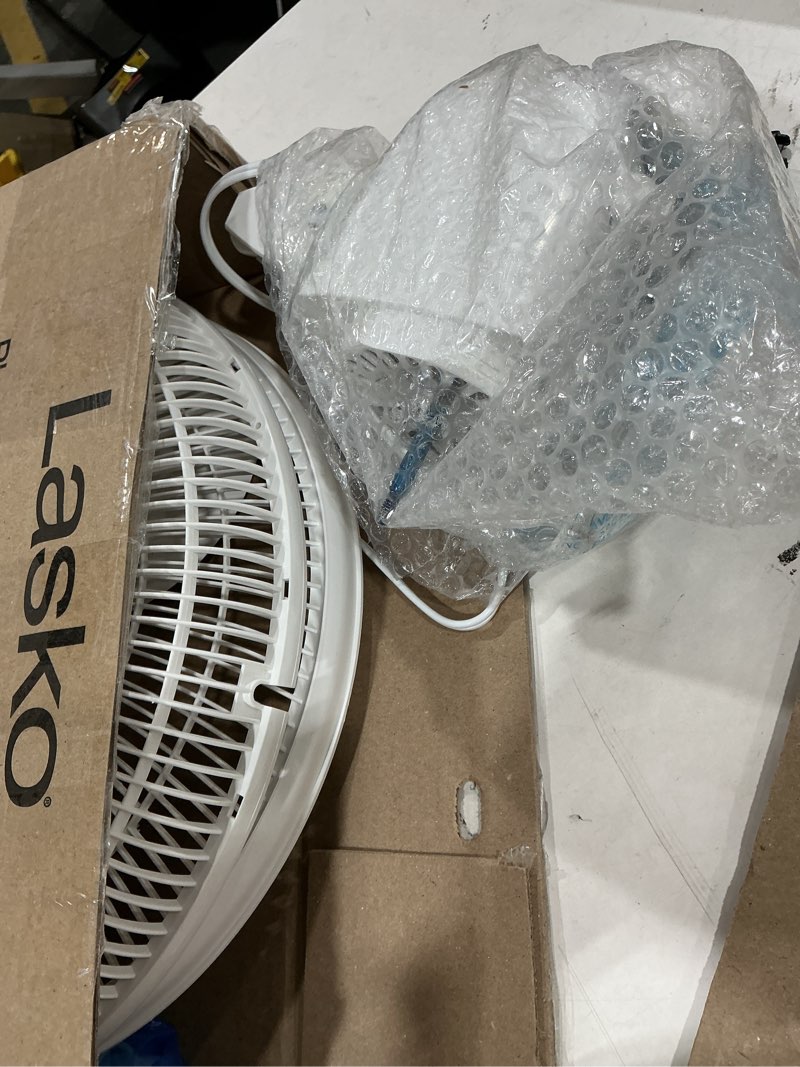 Condition photo showing As Is for lasko oscillating pedestal fan - adjustable to 47" - 2520 - white | cooling standing fan for bedroom, living room, and home office, 16" blade diameter, 3 quiet speeds
