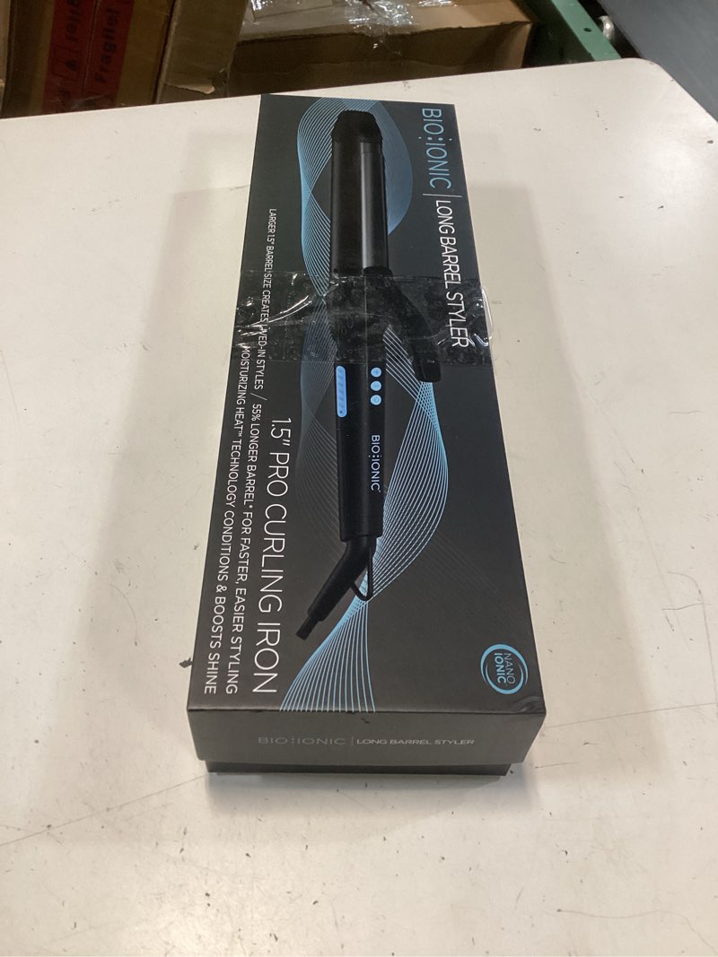 Condition photo showing New/Like New for bio ionic long barrel styler  1.5  curling iron  curling wand  adjustable heat  hair curler