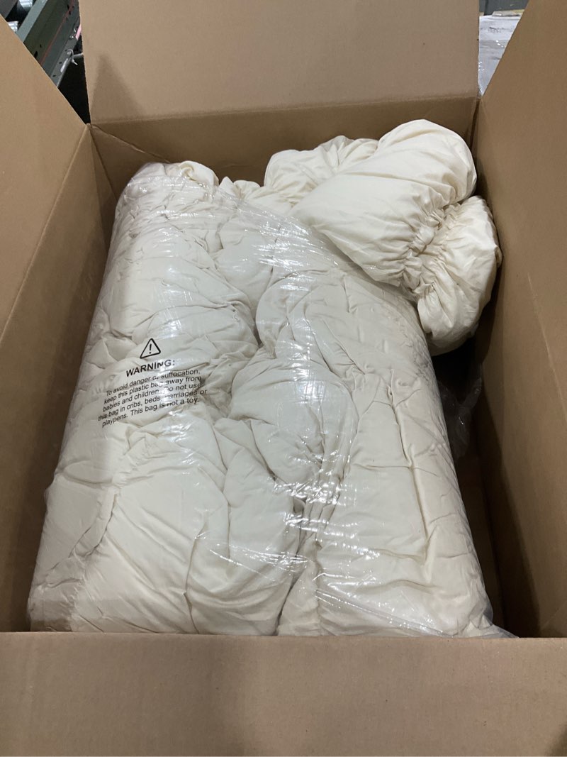 Condition photo showing As Is for Bonlino King Size Comforter Set Bedding - Ruched Wheat Comforter King Bed Set Boho Shabby Chic Bedding for Bedroom Comforter Fluffy 3 Piece Ruffle Comforter Set with Pillow White Soft and Luxury Wheat King