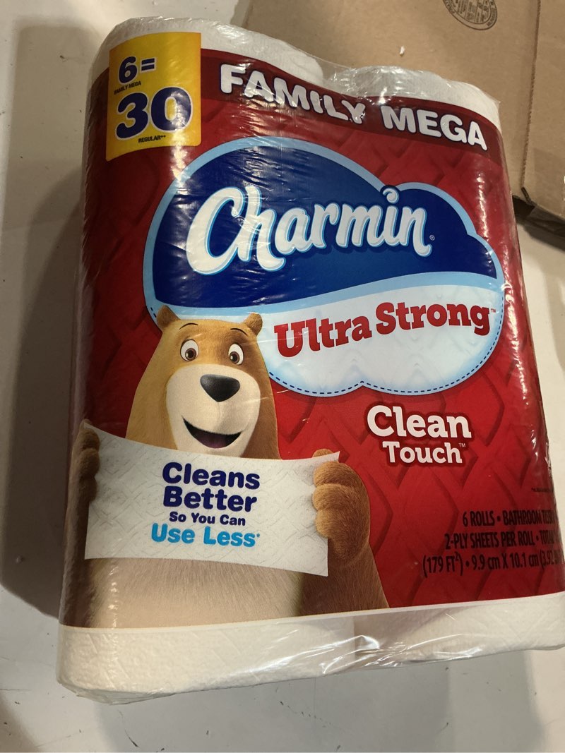 Condition photo showing New/Like New for charmin ultra strong clean touch 2-ply toilet paper, 18 family mega rolls = 90 regular rolls, white family mega 18 rolls (275 sheets)