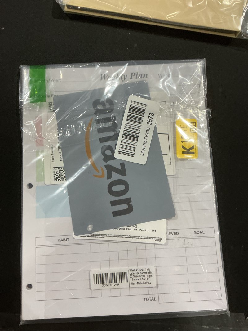 Condition photo showing New/Like New for 3-Hole Weekly Planner Refills - 53 Sheets/106 Pages Colorful Weekly Planner for 3 Ring Binders, 100 gsm White Paper, Lasts 1 Year, Undated, 8.5'' x 11'' 1-Pack 3-Hole