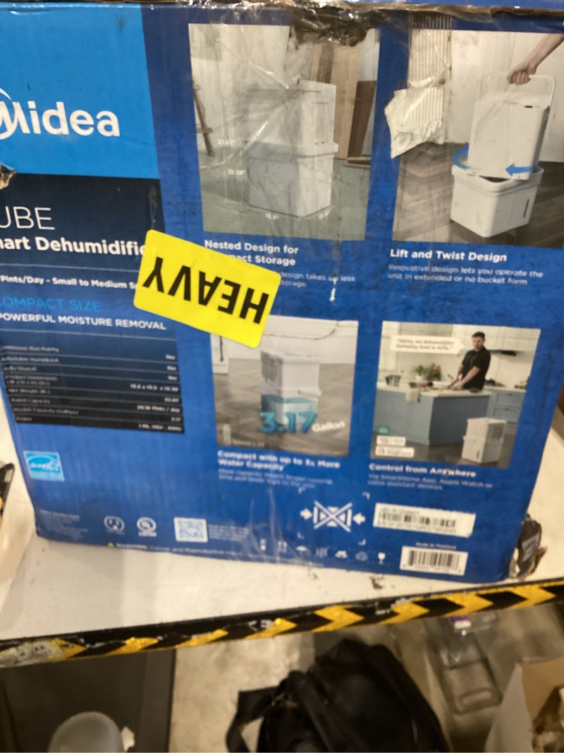 Condition photo showing Good Condition for midea cube 20 pint dehumidifier for basement, up to 1,500 sq. ft. dehumidifier with drain hose, energy star certificated, smart control, compatible with alexa, white