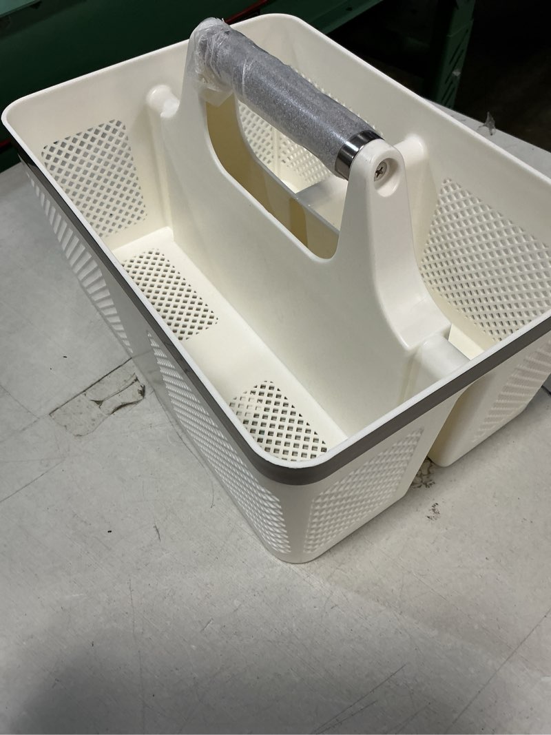 Condition photo showing Good Condition for byuner plastic shower caddy dorm: portable bathroom caddy organizer with handle and holes, cleaning basket, hard shower basket storage tote for toiletry, college dorm room essentials white/silver