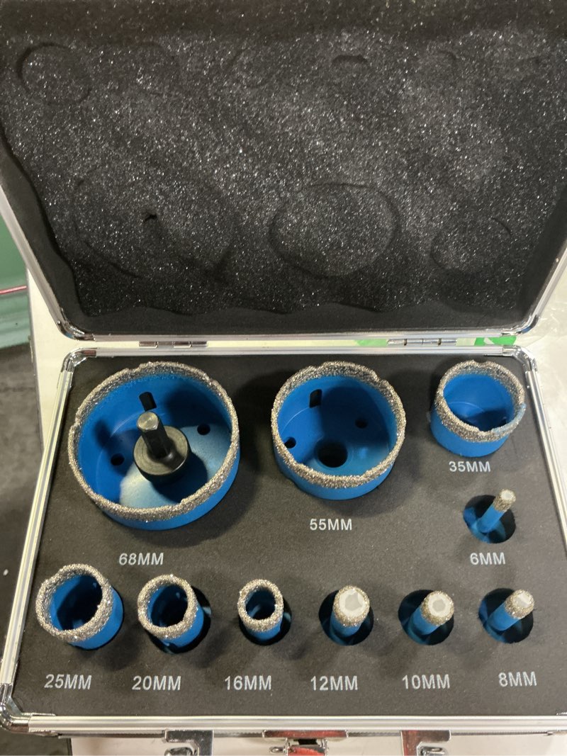 Condition photo showing Good Condition for lozlin diamond hole saw kit, 11pcs vacuum brazed tile drill bits set, 5/8"-11 thread diamond drill bits with hex shank adapter, dry wet hole saw for ceramic tile marble granite quartz