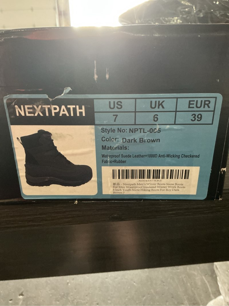 Condition photo showing As Is for nextpath dark brown size 7 mens boot