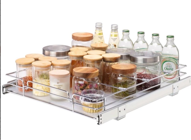 VEVOR 17"Wx21"Dx3.5"H Pull Out Cabinet Organizer, Heavy Duty Slide Out Pantry Shelves, Steel Roll Out Drawers, Sliding Drawer Storage for Home Under Sink, 20"Wx22"Dx7"H Install Size for Cabine