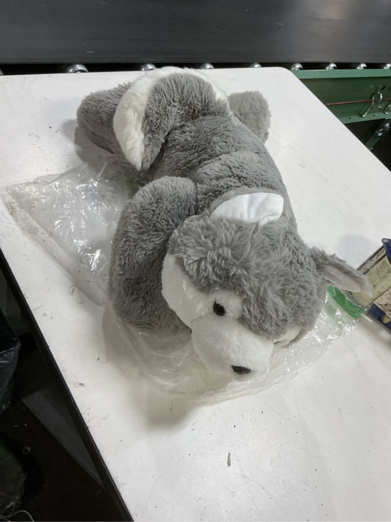 Condition photo showing Good Condition for dream" gray/white husky stuffed animal plush toy soft hand glove puppet euc