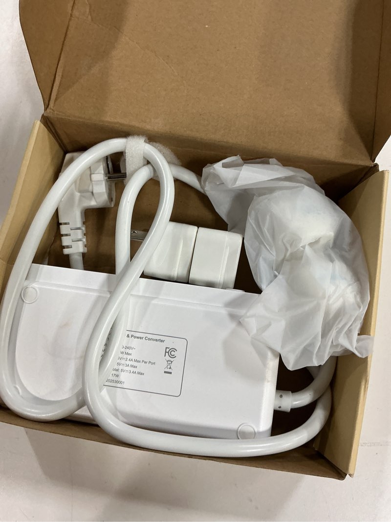 Condition photo showing Good Condition for 220v to 110v voltage converter, tessan universal travel adapter with 4 usb charger (1 usb c), 3 ac sockets and eu/uk/au/it plug power adaptor, step down transformer outlet converters for international white