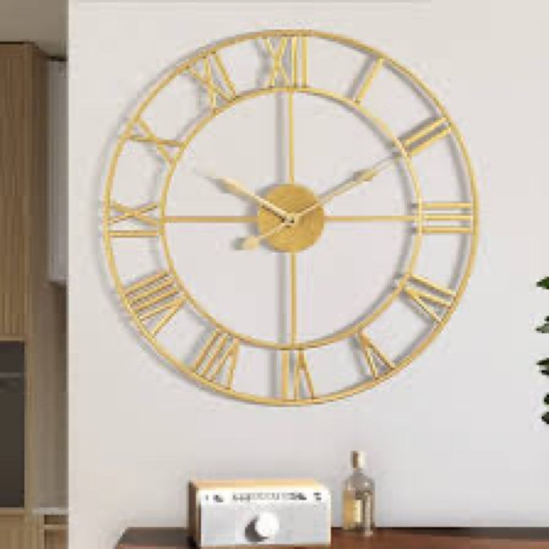 1st owned Large Wall Clock Metal Retro Roman Numeral Clock, Modern Round Wall Clocks Almost Silent, 