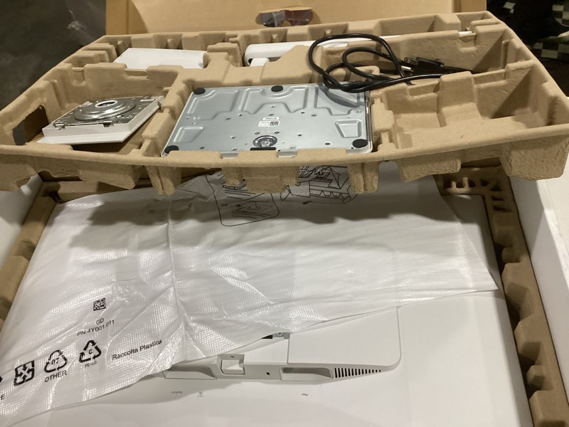 Condition photo showing As Is for 27 inch 4K Gaming Monitor, UHD 3840x2160 Fast IPS Panel Computer PC Monitor, 120Hz, 100% sRGB, FreeSync & G-Sync, HDR 400 Support, HDMI 2.1 & DP 1.4, VESA Mountable-White 27INCH 4K UHD 120HZ