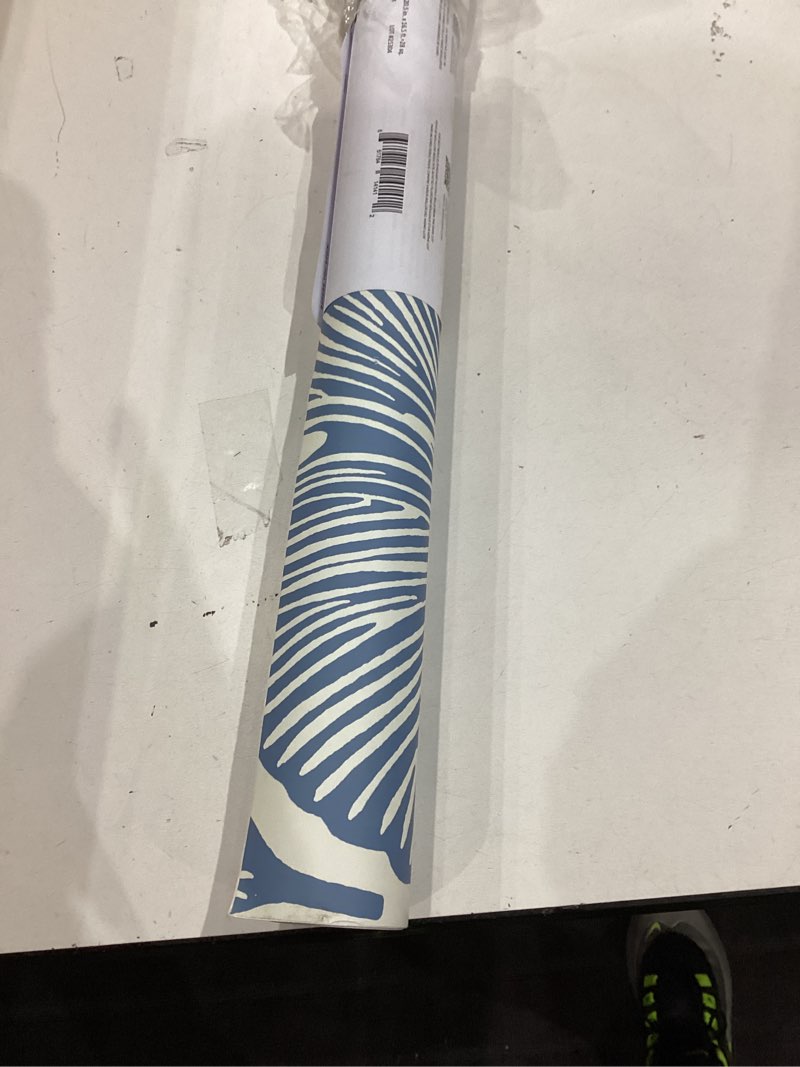 Condition photo showing Good Condition for tempaper x novogratz waverly blue feather palm removable peel and stick wallpaper, 20.5 in x 16.5 ft, made in the usa waverly blue 20.5" x 198"