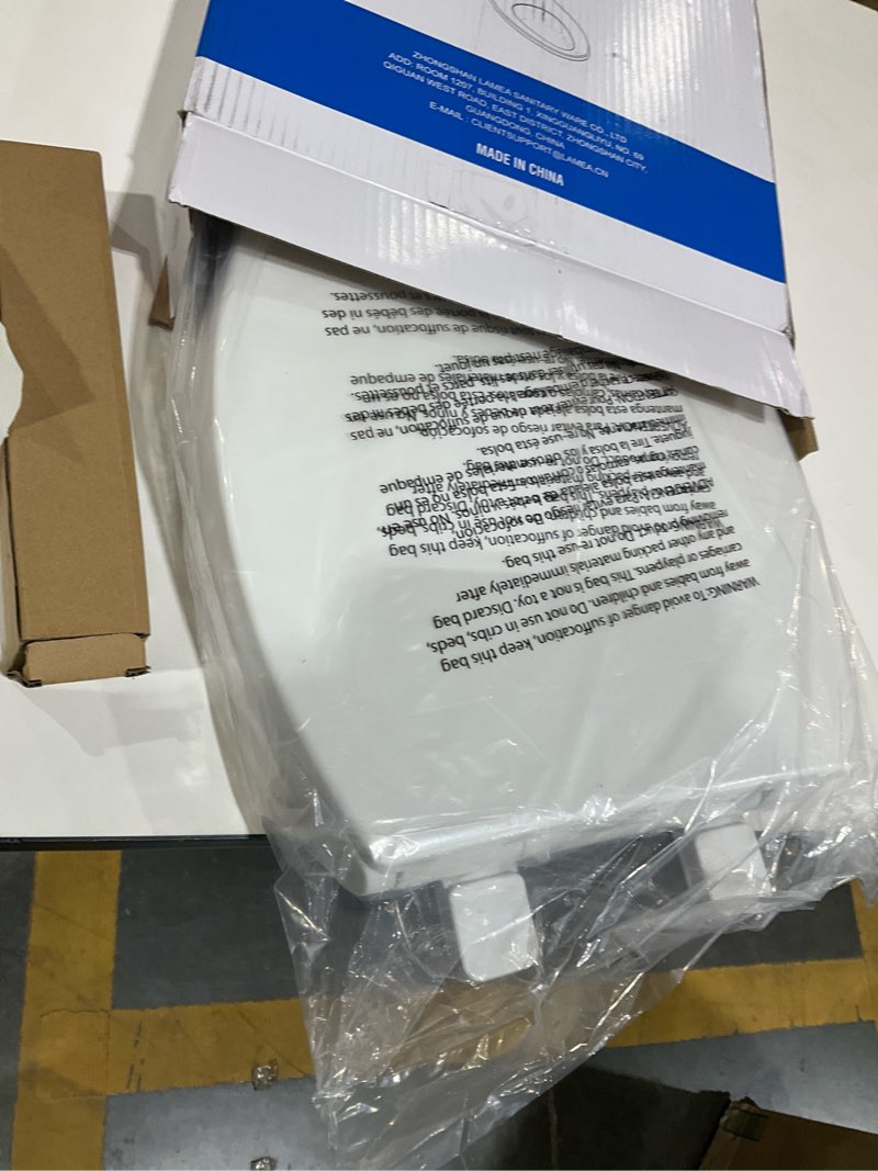 Condition photo showing As Is for WSSROGY Toilet seat Elongated with Slow Close Hinges, Four Bumpers Never Loosen and Easily Remove, Two Sets of Parts, Plastic, White Elongated White - Adult Seat