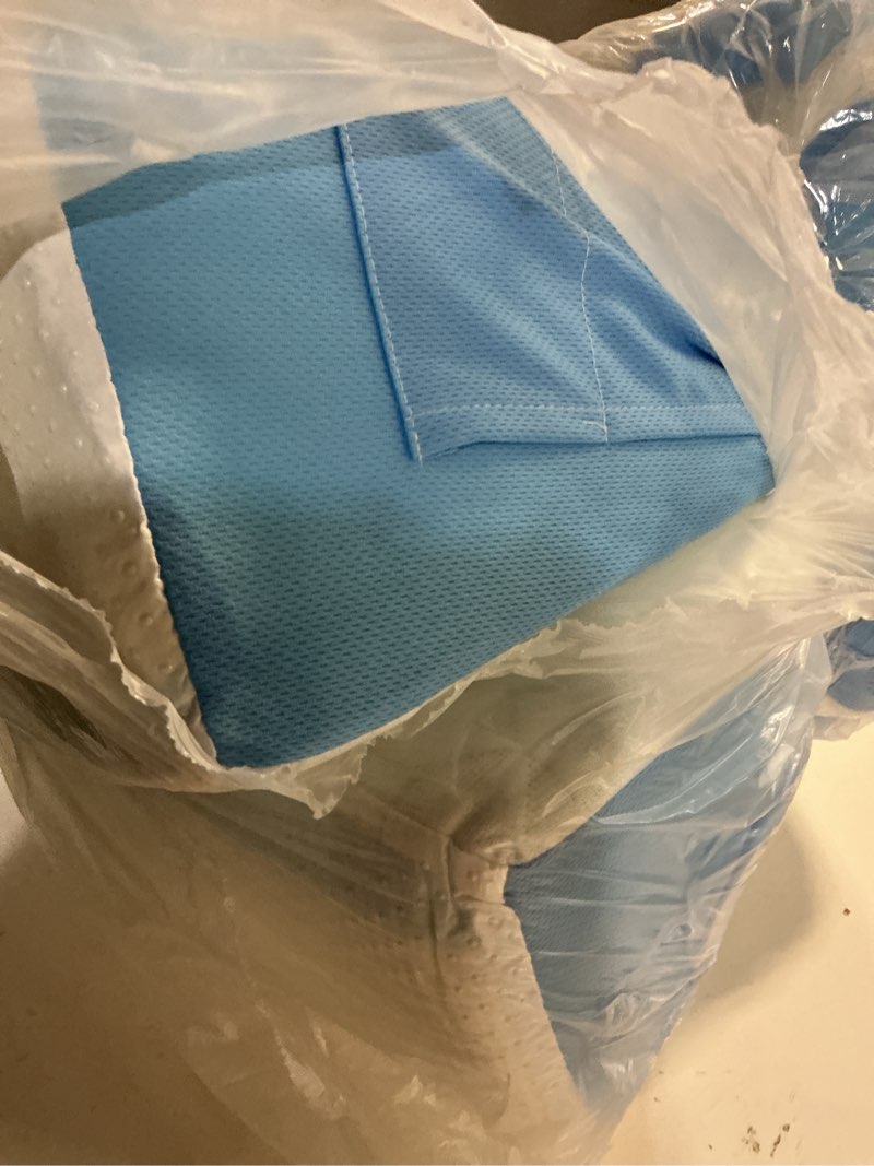 Condition photo showing As Is for wedge pillow for sleeping, 7.5" bed wedge after surgery, back pain relief, memory foam pillow triangle incline wedge for back support, leg elevation white-blue triangle wedge 24 x 24 x 7.5 inch