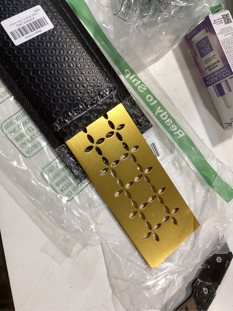 Condition photo showing Good Condition for 12 inch frosted golden aluminum material shower niche shelf rectangular bathroom niche shelf with floral design fits prefabricated tile niches 1 pack aluminum frosted golden